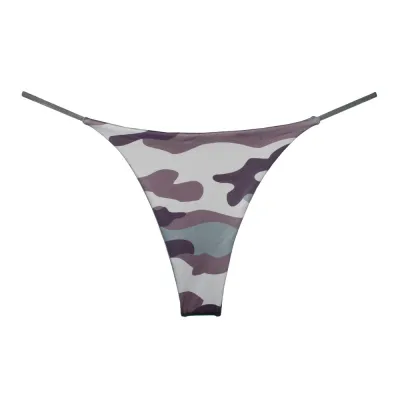Women Fashion Sexy Low Waist Double Layer Hollow Leopard Green Leaf Printed Thong