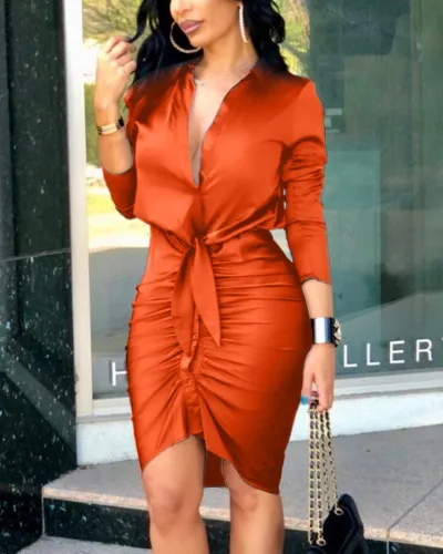 Summer Women V-Neck Lace-Up Plaid Print Shirt Dress