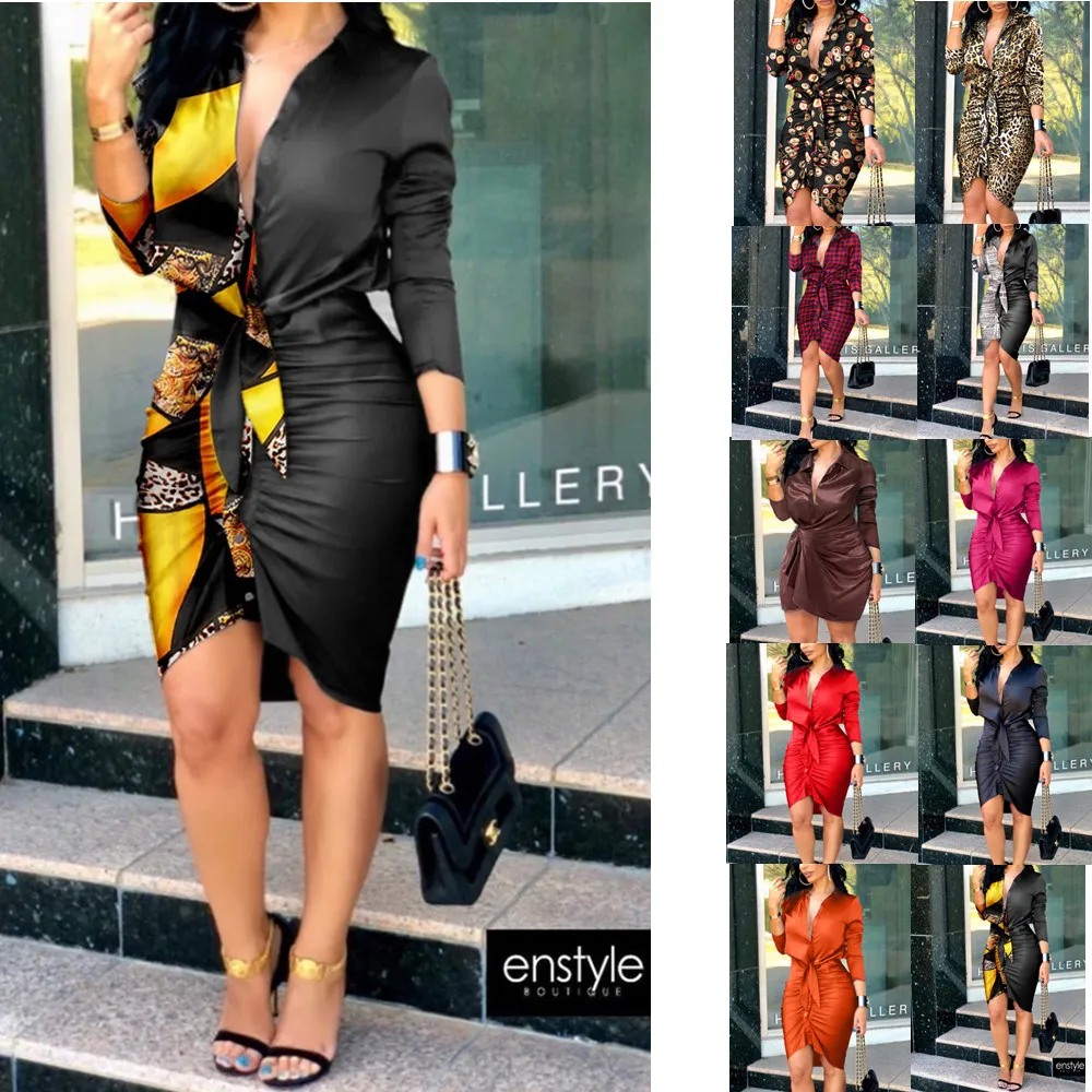 Summer Women V-Neck Lace-Up Plaid Print Shirt Dress