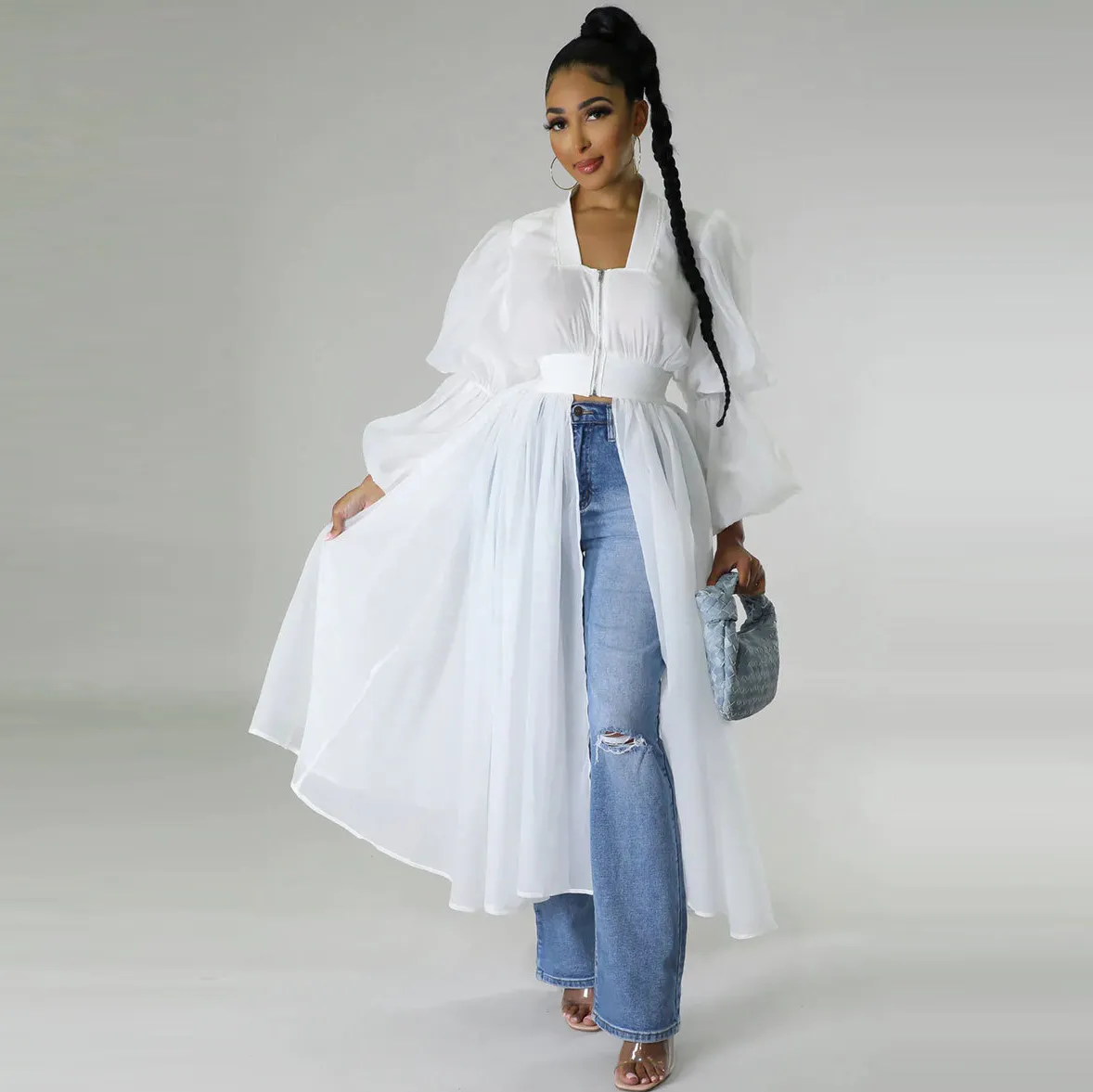Women Chiffon Long Sleeve Sling Style Blouse