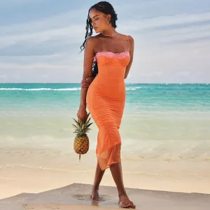 Summer Women Fashion Sexy Lace Sling Tight Maxi Dress