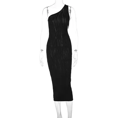 Summer Women Fashion Sexy Oblique Shoulder Cutout Tight Bodycon Dress