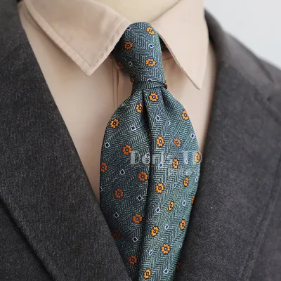 Retro 8cm Men Casual Dress Navy Blue Green Brown Pattern Formal Tie