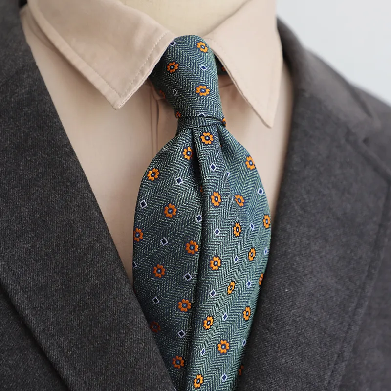 Retro 8cm Men Casual Dress Navy Blue Green Brown Pattern Formal Tie