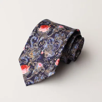 Vintage Style Floral Cat Printed Silk Tie - Trendy Men's Necktie