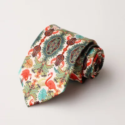 Vintage Style Floral Cat Printed Silk Tie - Trendy Men's Necktie