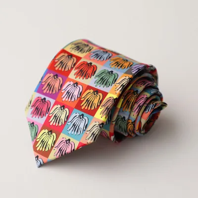 Vintage Style Floral Cat Printed Silk Tie - Trendy Men's Necktie