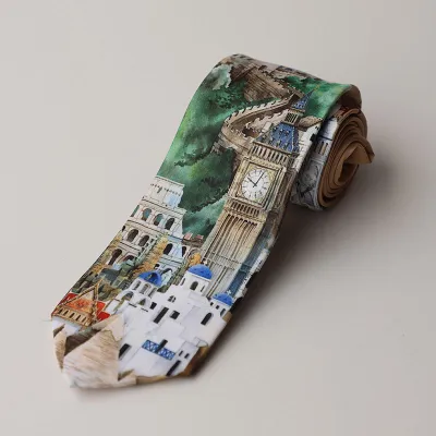 Vintage Style Floral Cat Printed Silk Tie - Trendy Men's Necktie