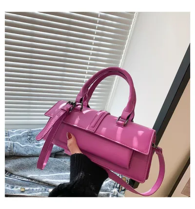Fashionable Solid Color PU Baguette Shoulder Bag with Magnetic Buckle