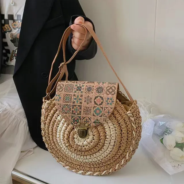 Bohemian Casual Woven Round Straw Shoulder Bag