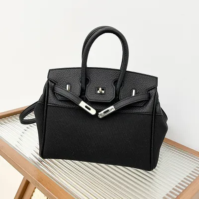 Elegant Large Capacity Canvas Color Contrast Handbags Platinum Bag