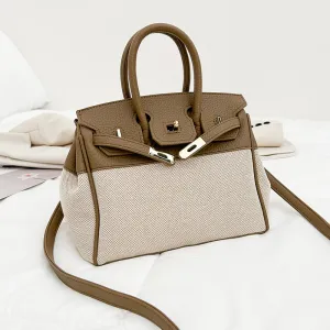 Elegant Large Capacity Canvas Color Contrast Handbags Platinum Bag