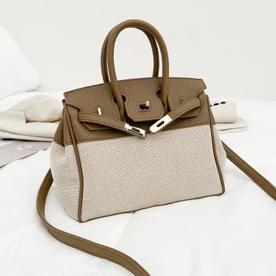 Elegant Large Capacity Canvas Color Contrast Handbags Platinum Bag