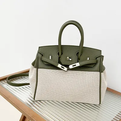 Elegant Large Capacity Canvas Color Contrast Handbags Platinum Bag
