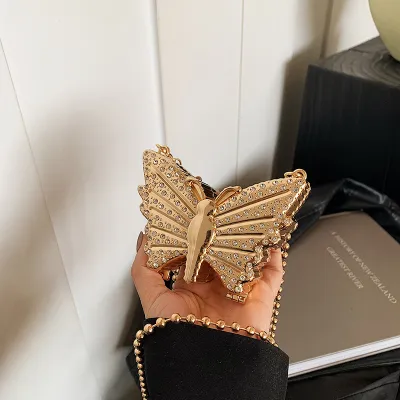 Fashion Rhinestone Butterfly Mini Metal Crossbody Bag with Magnetic Buckle
