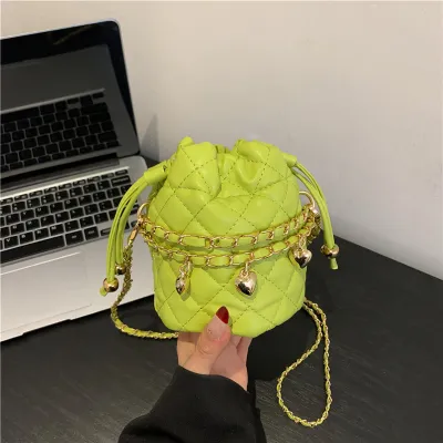 Fashion Solid Color Chain Mini Crossbody PU Bucket Bag