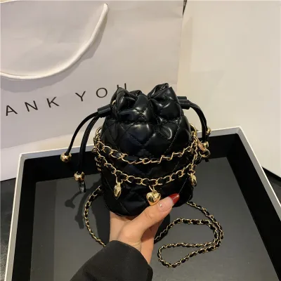Fashion Solid Color Chain Mini Crossbody PU Bucket Bag