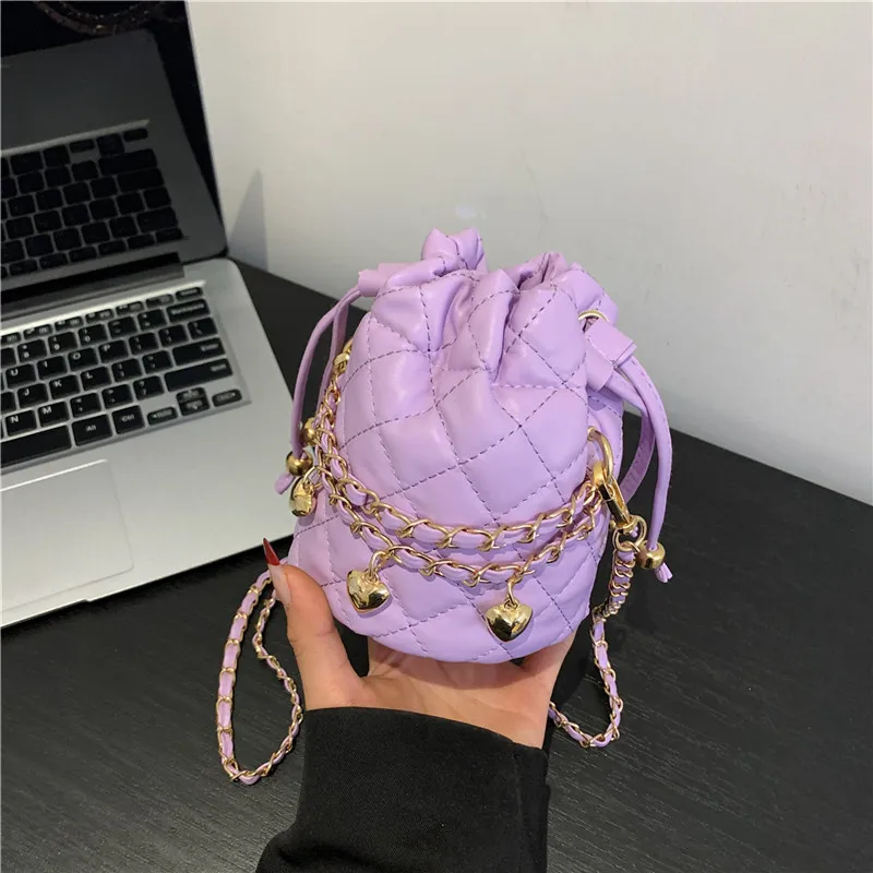 Fashion Solid Color Chain Mini Crossbody PU Bucket Bag