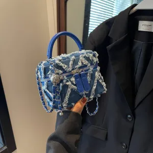 Fashion Denim Stitching Square Crossbody Bag with Zipper Closure
