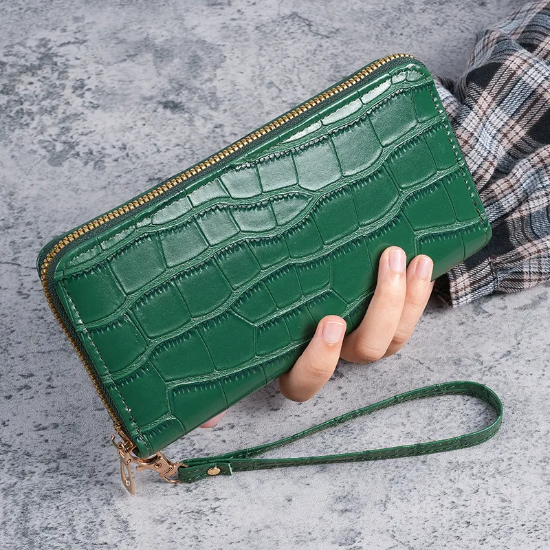 Fashion Crocodile Multi-Function Zipper Wallet with Plaid Pattern