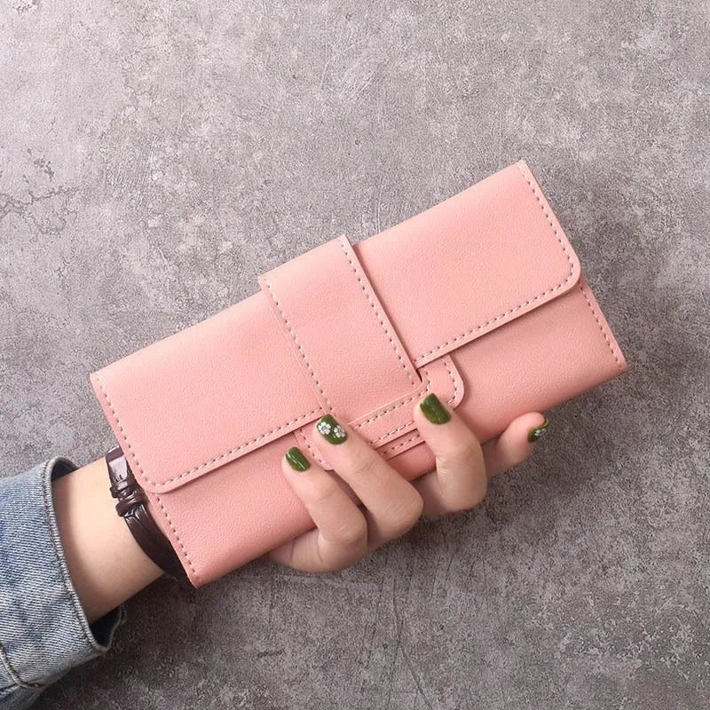 Urban Simplicity Solid Color Tri-Fold Long Wallet