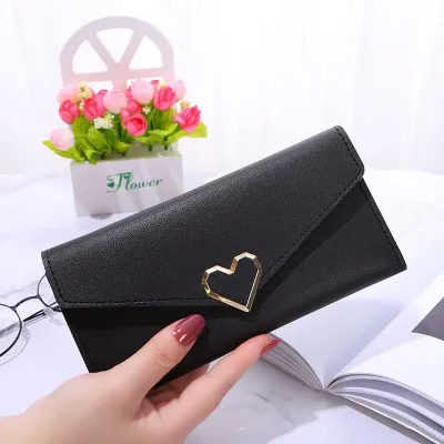 Fashion Solid Color Heart-Shaped Multi-Card PU Leather Wallet
