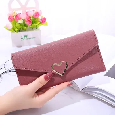 Fashion Solid Color Heart-Shaped Multi-Card PU Leather Wallet
