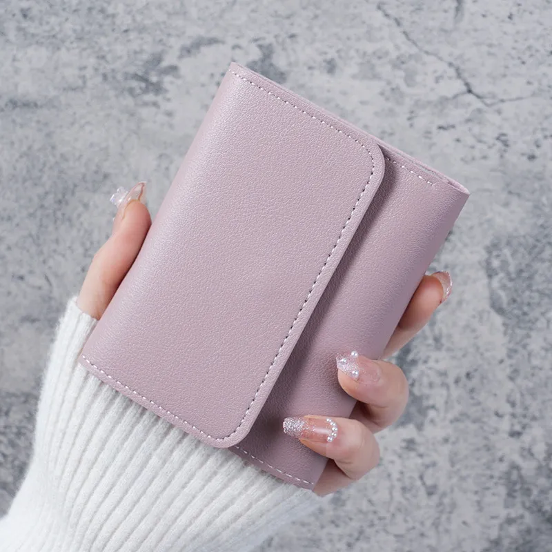 Simple Solid Color Multi-Function Card Bag Three-Fold PU Leather Wallet