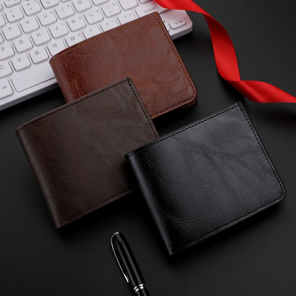 Men Retro Solid Color PU Bifold Wallet