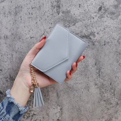 Simple Solid Color 3 Fold Tassel PU Leather Wallet