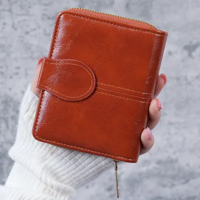 Vintage Wax Leather Zipper Bifold Wallet