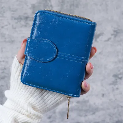 Vintage Wax Leather Zipper Bifold Wallet