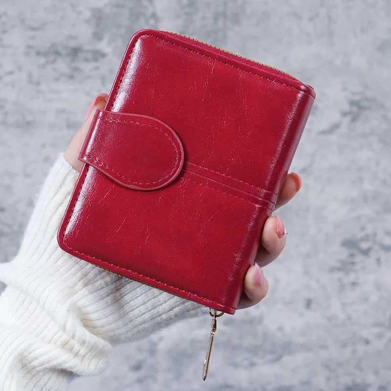Vintage Wax Leather Zipper Bifold Wallet
