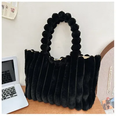 Women Fashion Solid Color Plush Corduroy Large Capacity Square Tote Bag