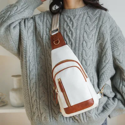 Women Retro Large Capacity Double Layer Zipper Chest Bag