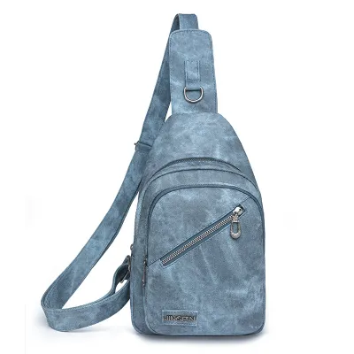 Women Fashionable Casual Solid Color Multi-Layer Large Capacity Zipper PU Chest Bag S-5XL