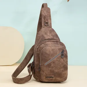 Women Fashionable Casual Solid Color Multi-Layer Large Capacity Zipper PU Chest Bag S-5XL