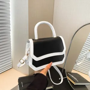 Simple Contrast Flip-On PU Shoulder Bag Small Square