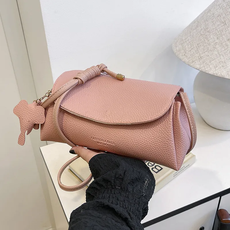 Fashion Solid Color Square Baguette Shoulder Bag PU