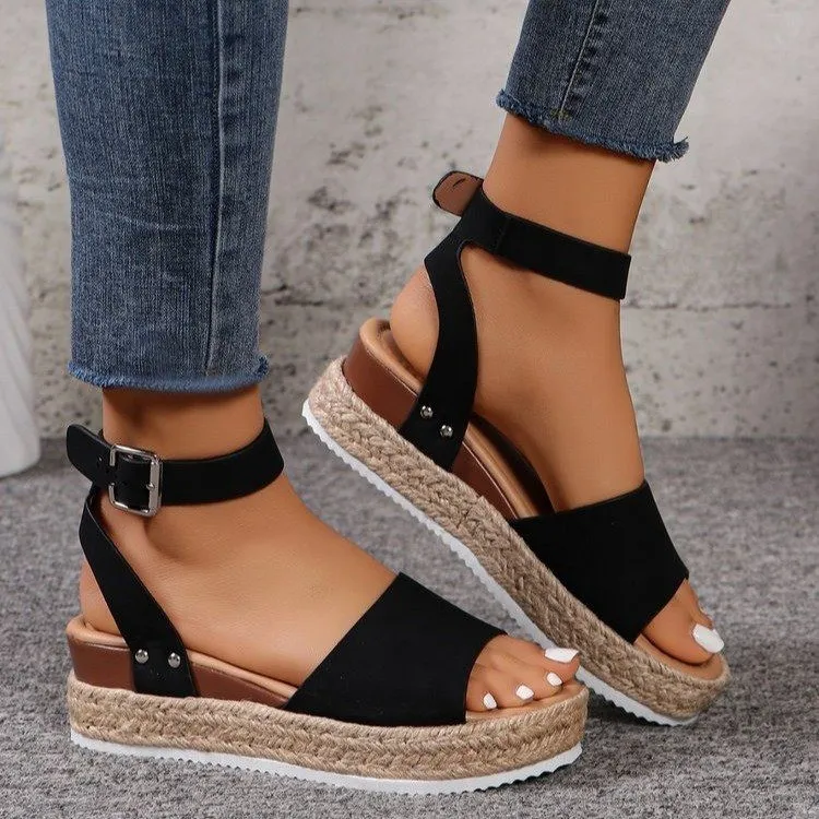 Summer Women Casual Plus Size Thick Sole PU Sandals