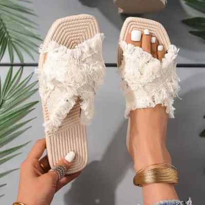 Plus Size Bohemian Ethnic Cloth Flat Slippers for Beach