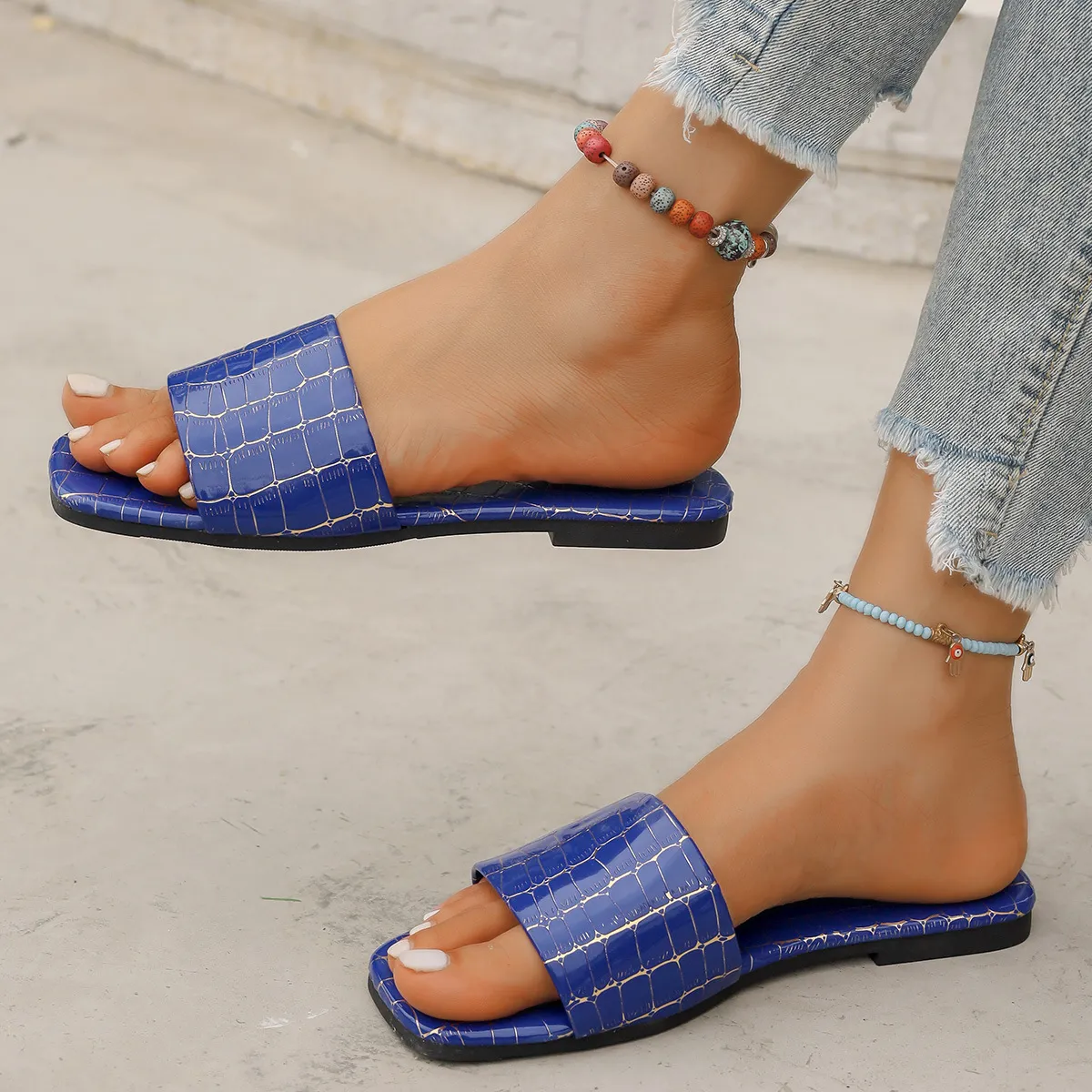 Plus Size Fashion Stone Pattern PU Flat Slippers