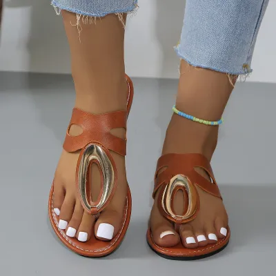Plus Size Roman Style Flat Slippers with Microfiber Upper