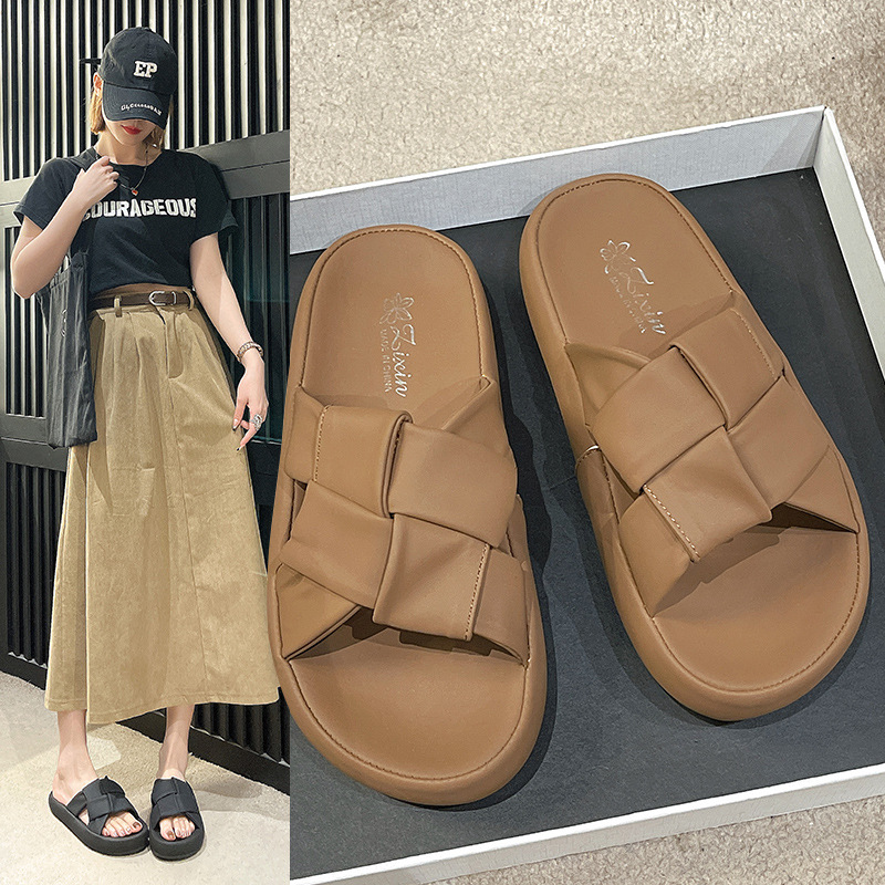 Wholesale Summer Women Casual Solid Color Woven Belt Round