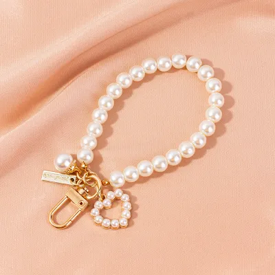 Fashion Pearl Beaded Key Chain - Modern Simple Metal Keychain Jewelry