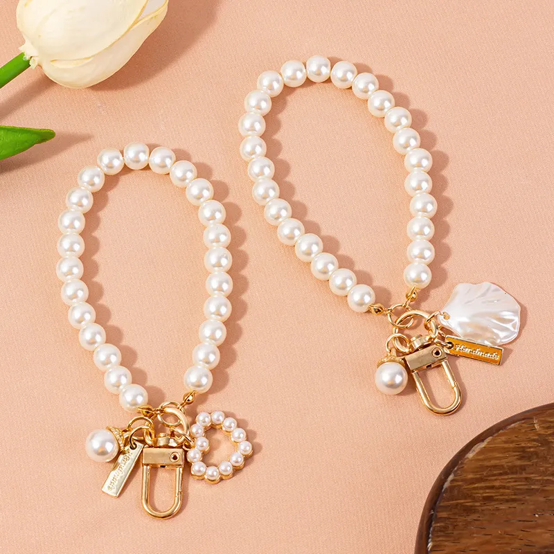 Fashion Pearl Beaded Key Chain - Modern Simple Metal Keychain Jewelry
