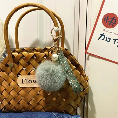 Creative Tiny Flower Webbing Fur Ball Key Chain Unisex Metal Plush Keychain