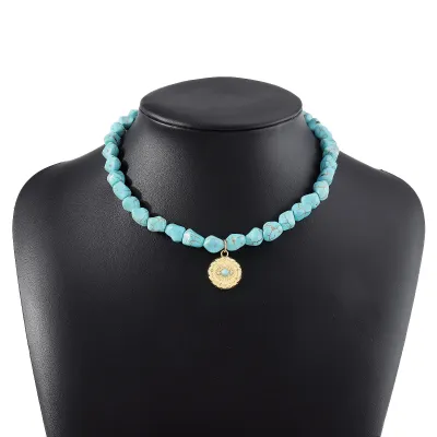Bohemian Irregular Beaded Turquoise Necklace Sweet Cool Personality