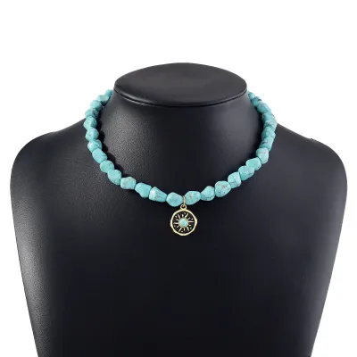 Bohemian Irregular Beaded Turquoise Necklace Sweet Cool Personality