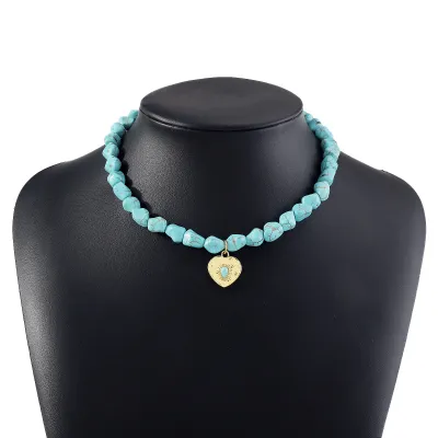 Bohemian Irregular Beaded Turquoise Necklace Sweet Cool Personality